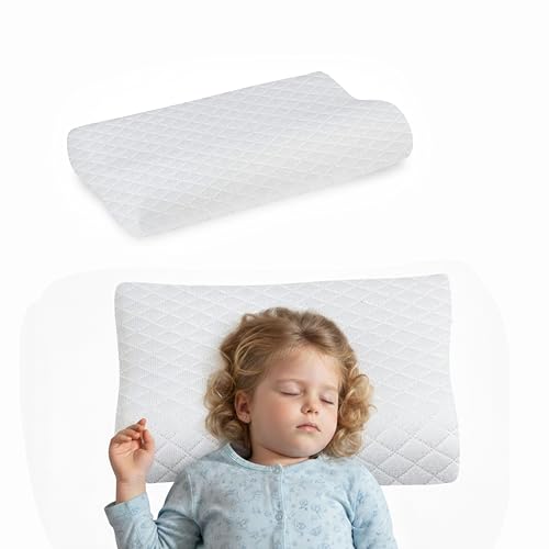 Image of Memory Foam Baby Pillow, Ergonomic Therapy Design for Kids Neck Support, Breathable Washable Cover, Cervical Relief for Stiff Joints and Snoring, 42 x 26 x 6 cm,White