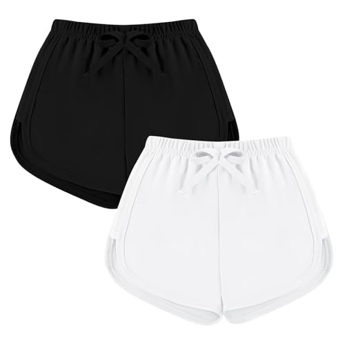 TATAKERI 2 Pack Toddler Baby Girl Shorts Solid Little Girls Shorts Baby Summer Athletic Pants with Drawstring 18M-6T Black/White