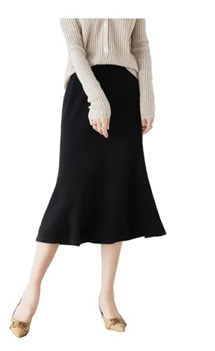 Women's Fall Winter Slim Fit Fish Tail Skirt Wrap Around High Waist Solid Wool Midi Skirt Black XL