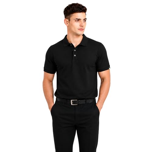 Image of Men's Plain Polo T-Shirt | Cotton Blend Regular Fit Casual Collar T-Shirt