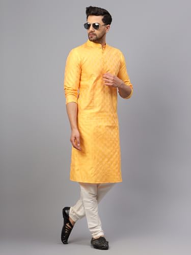 Image of LATEST CHIKAN Men's Silk Chikankari Kurta with Cream Churidar | Festive Set - KP Silk BANARSI