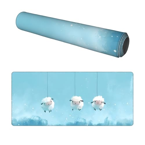 Image of Sheep Animal Cute Extended Gaming Mouse Pad, with Stitched Edges Large Mouse Pad Desk Protector, Rubber Base Mousepad Keyboard Mouses Mat for Work Game Office Home- 32 inch X 12 inch Inch