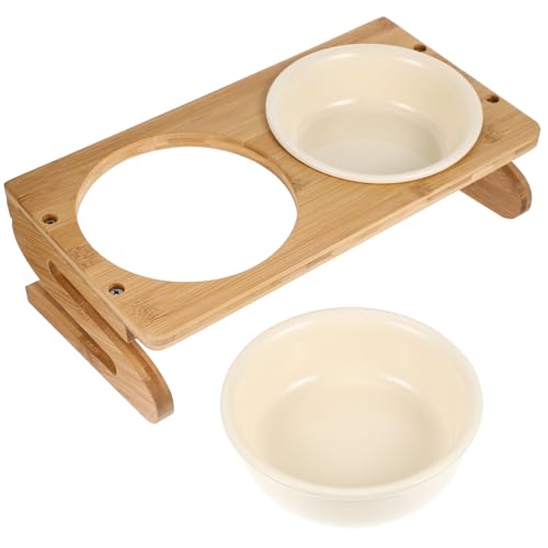 COLLBATH 1 セット キャットボウルフードボウル セラミック猫ボウル 室内猫用品 木製ラック付きペットボウル 家庭用猫ボウル ペットフードボウル 猫のボウルが高くなった 木材
