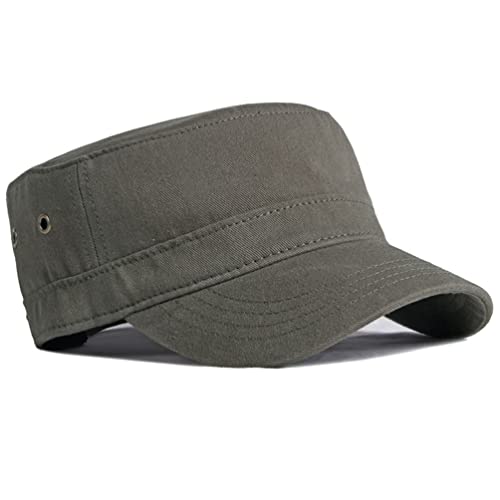 Image of 2 Pack Men's Cotton Military Caps Cadet Army Caps Vintage Flat Top Cap