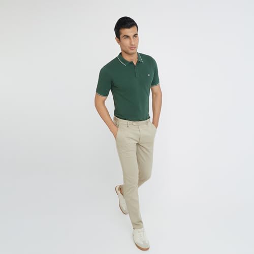 Image of Raymond Men's Modern Fit Solid Pattern Pure Cotton Polo Neck Half Sleeve Casual T-Shirt