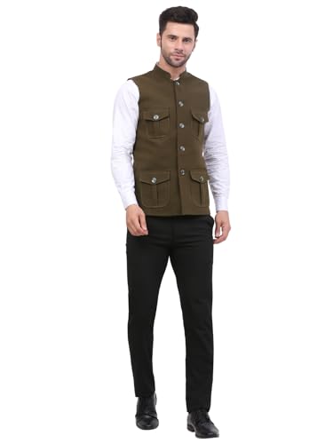 Image of FH Wearza Polywool tweed Solid multipocket Sleeveles Nehru Jacket For Men