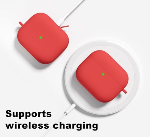 Image of Meyaar for Apple AirPods 4 ​​​​​​​Case Cover with Keychain, Soft Skin Silicone Case Cover, Full Protective Case Cover Compatible with Apple AirPods 4 Case 2024 (Red)