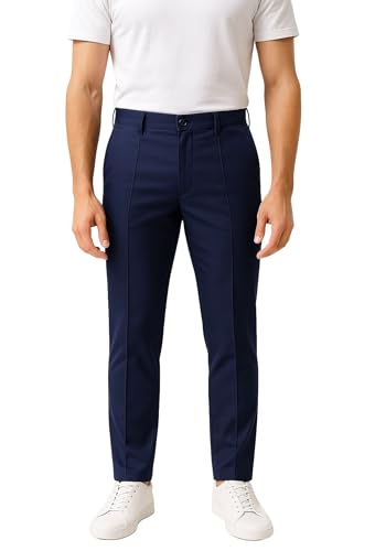 Image of Men's Chinos Stretchable Trousers with Expandable Waist - Lycra Cotton Blend Formal Casual Pants | Skin Friendly Solid Regular Fit