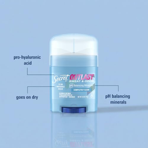 Image of Secret Outlast Antiperspirant Deodorant for Women, 72hr Sweat & Odor Protection, PH Balancing Minerals, Invisible Solid, Completely Clean Scent, Travel Size, 0.5 oz