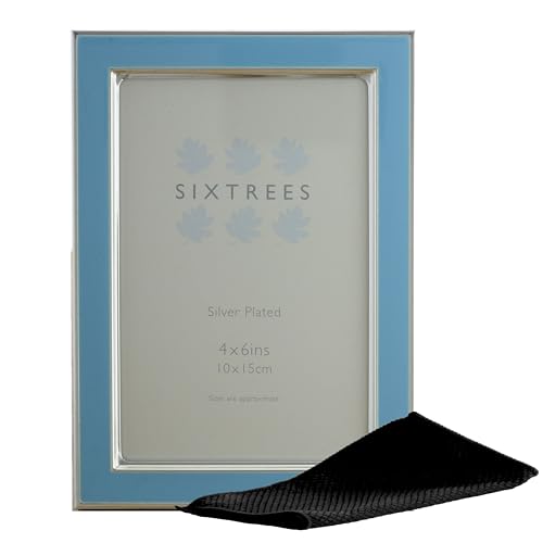 Image of Kew Sixtrees 2-694-46 6x4 inch Silver Plated and Bright Blue Enamel Photoframe complete with Microfibre Polishing Cloth