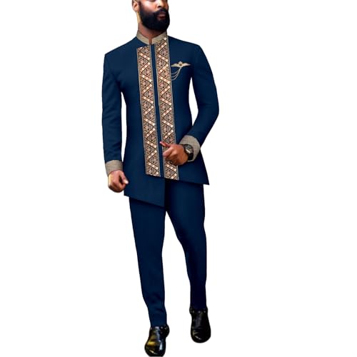 Men`s Business Suits Slim Fit Lined Blazer and Pants 2 Piece Set Dashiki Attire African Clothes Wedding