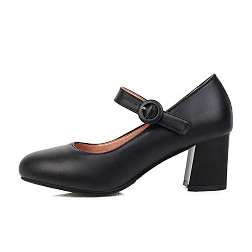 LUXMAX Womens Mid Block Heel Mary Janes Ankle Strapped Pumps Uniform Dress Shoes3
