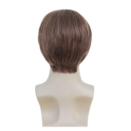 Image of Swiking Short Brown Wig for Men Natural Straight Middle Part Wigs Synthetic Hair Daily Cosplay Costume Fluffy Wig(Brown)