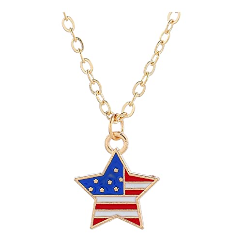 Womens 4th of July Pendant Necklace American Flag Heart Patriotic Star Necklace USA Red Blue & White Jewelry (Star)