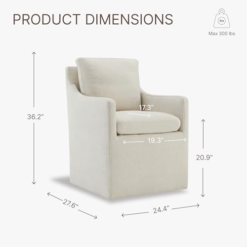 Image of KISLOT Upholstered Dining Chairs with Casters, No Assembly Modern Accent Armchair with Rollers for Dining Room, Bedroom, Living Room, Reading Room, Already Assembled, Beige, 1 Box