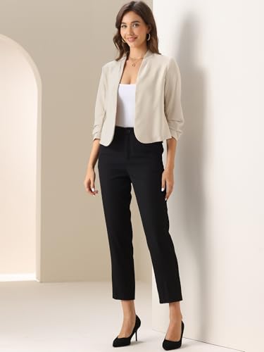 Allegra K Ruched 3/4 Sleeve Blazer Jacket for Women's Open Front Casual Business Jacket4