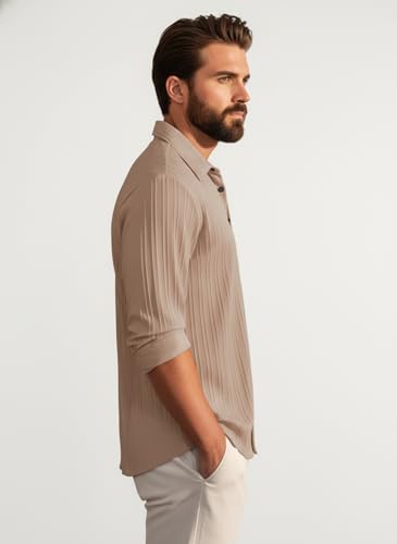 Image of Amazon Brand - INKAST Men's Casual Button Down Shirts Long Sleeve Linen Shirt Fashion Textured Beach Summer Shirt