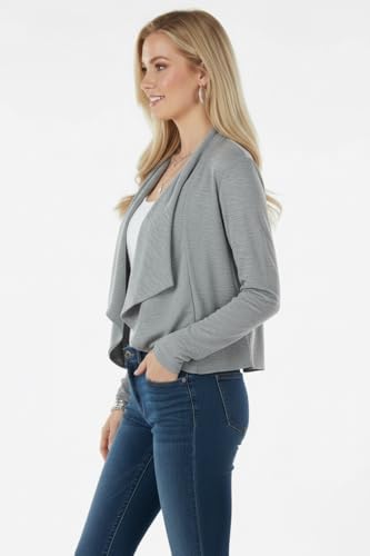 Image of ToBeInStyle Womens Open Front Long Sleeve Lightweight Asymmetrical Draped Cardigan with Side Pockets