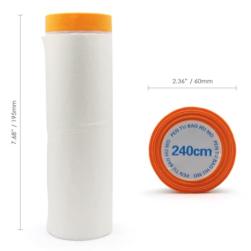 Image of Pre-Taped Masking Film Protection Covering with Adhesive Tape for Automotive Covering Paint Masking or Home (7.87 * 31.17Ft, Transparent)