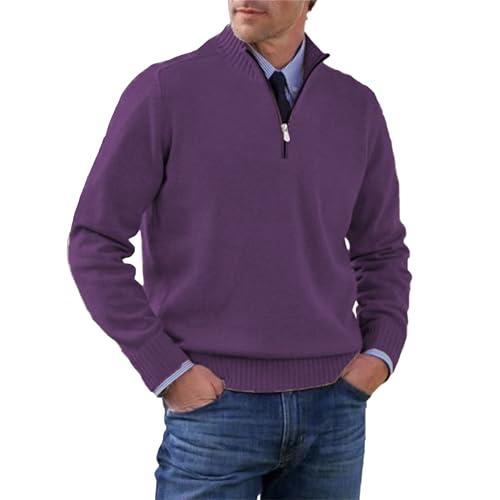 Maiyifu-GJ Men's Casual Knitted Pullover Sweater Long Sleeve Quarter Zip Sweater Lightweight Slim Fit Mock Neck Sweaters