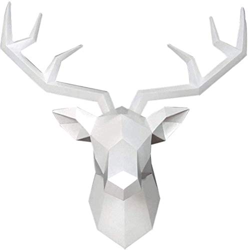 mjmj Sculptures Tête De Cerf Géométrique Decor De Mur, 3D Grands Animal De Tête De Tête De Tête De Tête De Tête, Faux Taxidermy Deer Storage Mural(Size: 34x28cm(13x11inch),Color:Cerf Blanc) Cover