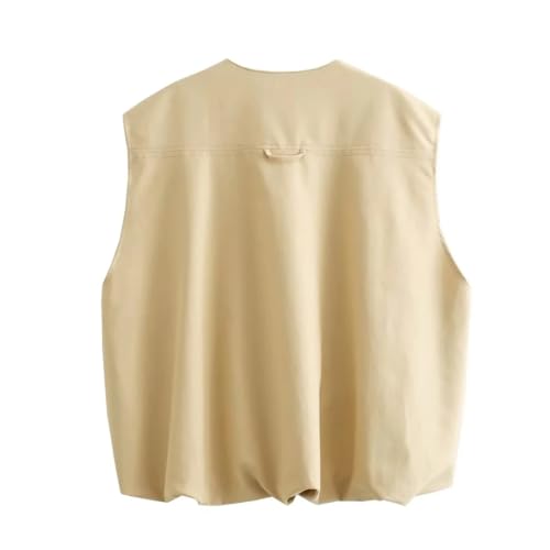 Women's Jackets Vest Coat Khaki Outwear Solid Sleeveless Tops With Pockets Mujer Jackets2