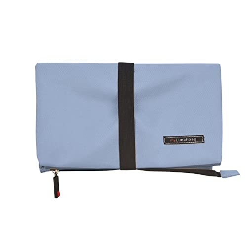 Iris Barcelona Snack Bag Soft Bolsa Porta Alimentos Plegable, Ligera con Goma Ajustable para Guardar Bocadillos, Sándwiches, Fruta, tápers 24 x 14 x 4 cm Cerrada 2,75 l Azul y Gris