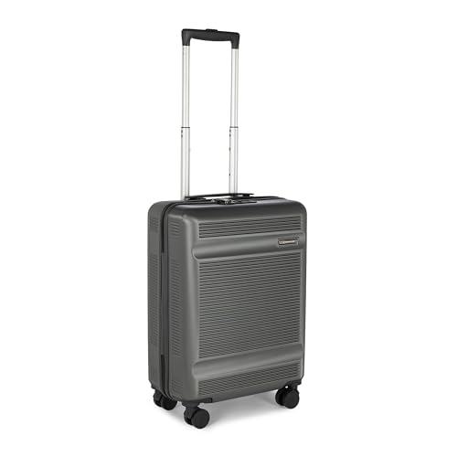 Image of SWISS MILITARY Pascal Hard 55cm Lightweight PC Small Cabin Travel Luggage Trolley Bag, Anti-Theft Zippers & 3-Dial Lock, 360 Wheels, Wet Pocket & Aluminium Trolley Handle Suitcase Capacity 51L-Grey