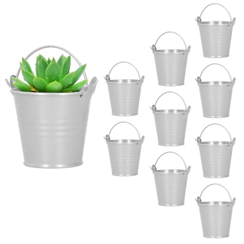 HERCHR Mini Seau en Métal, Lot de 10 Petit Métal Seaux Boîte à Dragée Bonbonnière Pot de Fleur Suspendu Exterieur pour Décoration Cadeau Baptême Jardin Balcon...