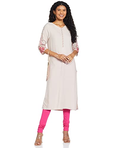 Image of W for Woman Women's Viscose Straight Fit Straight Printed Round Neck Kurta