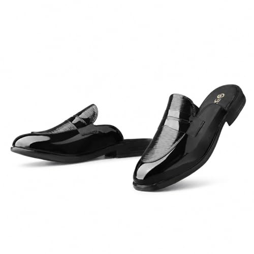 Image of BXXY Men's Office & Outdoor Wear Slip On Loafers and Casual Mules for Men with Embossed Patent Leather Material and Anti-Skid TPR Sole.