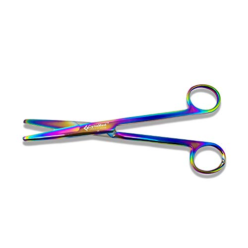 Cynamed Mayo Dissecting Scissors with Multicolor/Rainbow Titanium Coating - Long, Thick Precision Shears - Premium Quality Instrument (6.75 in, Straight Blades)
