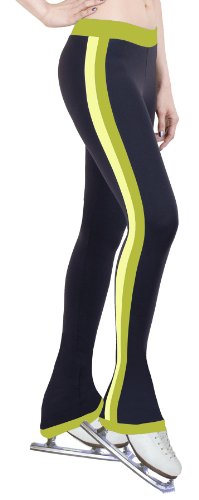 NY2 SPORTSWEAR Figure Skating Practice Pants with Side Stripe Lime/Two Tones (Adult Extra Small)