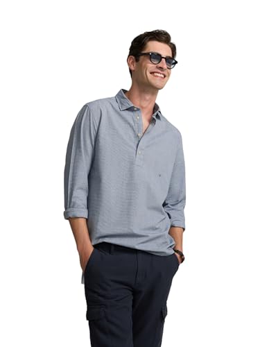 SILBON Camisa Sport Denim Rayitas Marina Manga Larga para Hombre Talla M