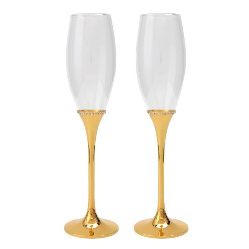 Set de 2 Copas de Cava de Cristal con pie de Metal en Dorado y Transparente 26.5x7x7 cm