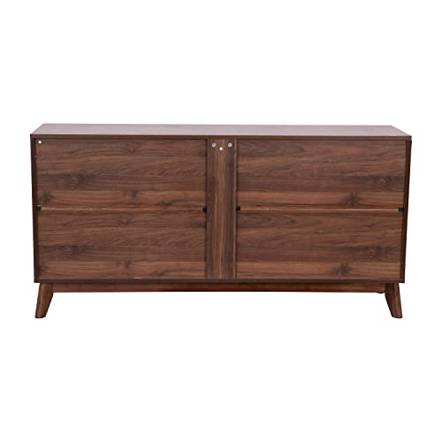 Flash Furniture Hatfield Mid-Century Modern 4 Door Storage Buffet - Dark Walnut Sideboard - 60 Inches - Soft Close Doors - Adjustable Shelves - Holds Up To 64" Tv's #TOP4