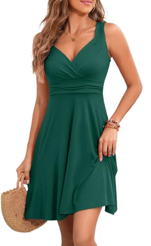 Image of Womens Wrap V Neck Sleeveless Sundress Summer Flare Tank Dress