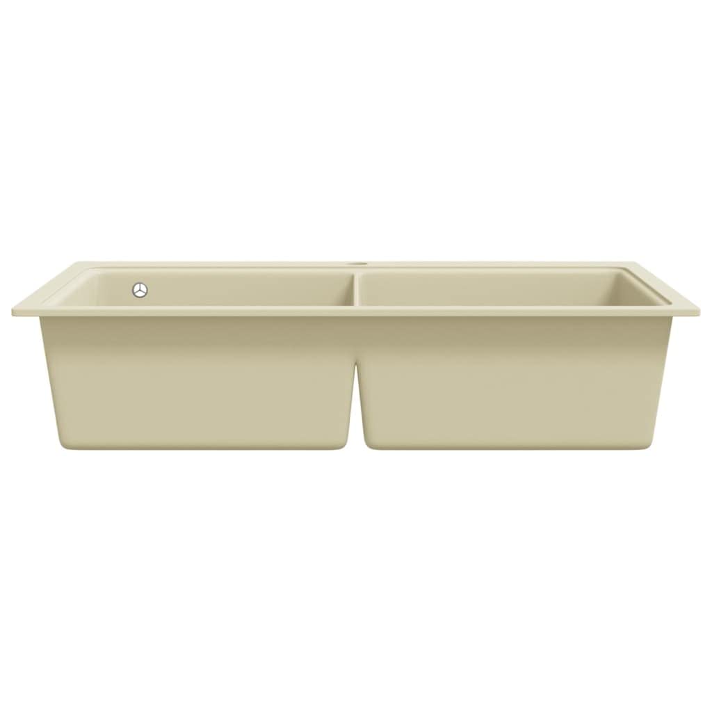Fregadero de cocina de granito doble lavabo, color beige, artículo color beige