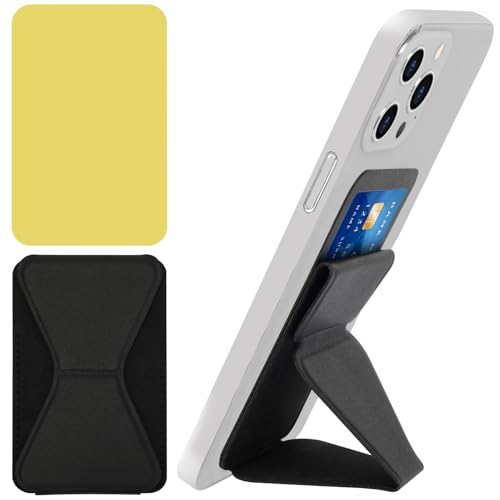 FYY Card Holder for Back of Phone,[Phone Stand] Stick on Wallet,PU Leather Credit Cards Holder for Cell Phone with Adhesive Sticker for Smart Phones Black