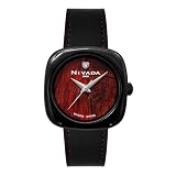 Nivada Swiss Fashion Reloj para Mujer Cuadrado Correa de Piel Auténtica Color Negro Tipo Mesh PVD Color Negro Carátula Roja Maquinaria Ronda