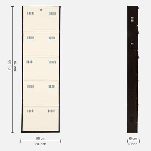 Image of Metal Shoe Rack Wall Mounted for Home with Central Locking 5 Door 20 inch Wall Mounted Metal 10 Pair Shoe Rack Cabinet Pre-Assembled Rack Shelves |3 Year Warranty (Brown & Ivory)