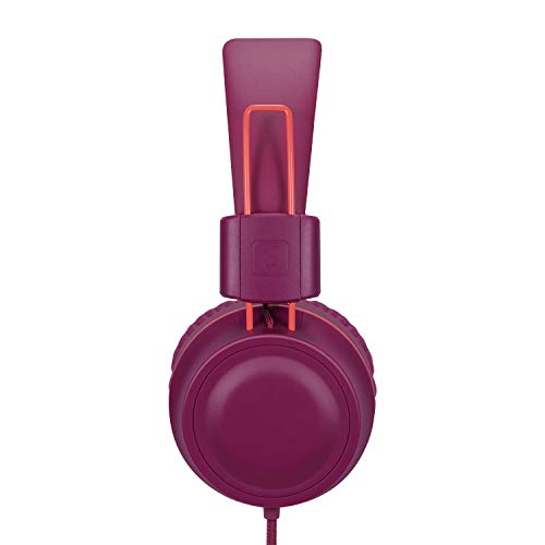 Image of noot products K33 Kids Headphones Wired 3.5mm Jack, Foldable, Plum | Stereo Tangle-Free 5ft Long cord, Plug-in, On-Ear Headset for Children, Boys, Girls, iPad, School, Kindle, Travel, Plane
