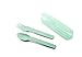 Suavinex - Set Cuchara + Tenedor + Estuche Booo, Cubiertos Infantiles para Encías Sensibles, para Bebés +12 Meses, Color Verde