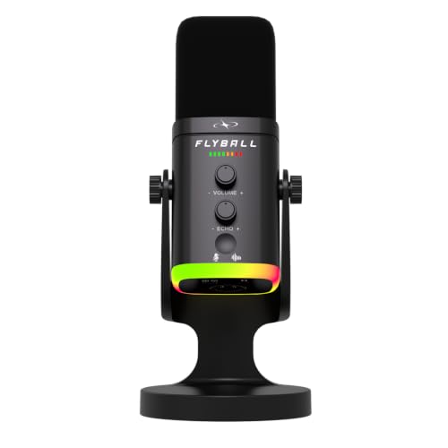 FLYBALL USB/XLR Dynamic Gaming Microphone, RGB Mic for PC, Podcas...