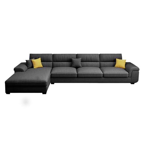 Image of Italino 5 Seater Luxurious L Shape Fabric Sofa Set (Left Side Lounger, Dark Grey) | 5 to 6 Person Wooden Corner Sofa Couch for Living Room Bedroom Home Hall Furniture