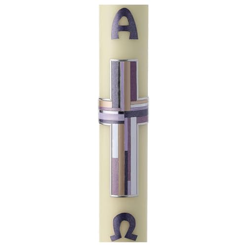 Easter Candle with Lilac Cross 60x8 cm