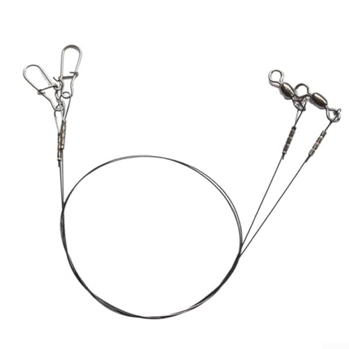 2 Pack Fishing Wire Leader Line, Titanium 7x7 Strand with Swivel Duo-Lock Snap, 30cm 14kg & 35cm 18kg Strength for Predatory Fish(30cm 14kg)
