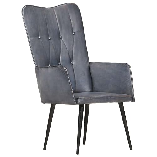 QZZCED Sillón orejero de Cuero auténtico Gris Sillón Orejero de Cuero, Acolchado y Cómodo para Sala o Dormitorio