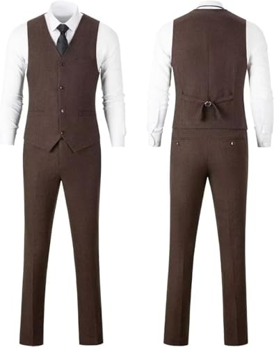 3 Piece Herringbone Tweed Suit Men's Wool Tuxedos Retro Set Prom Winter Jacket Blazer Vest Pants4