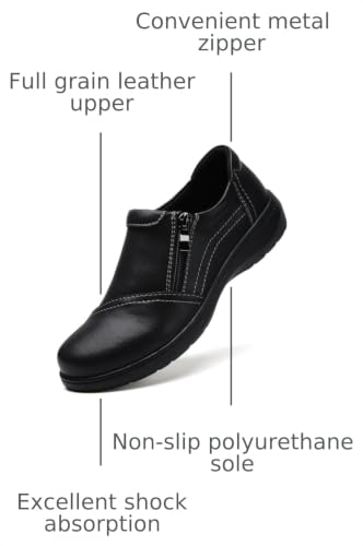 Image of QAE Loafers for Women Comfort Women's Penny Loafers with Zipper Orthopedic Lightweight Slip-On Flats Casual Work Dressy Walking Business Shoes